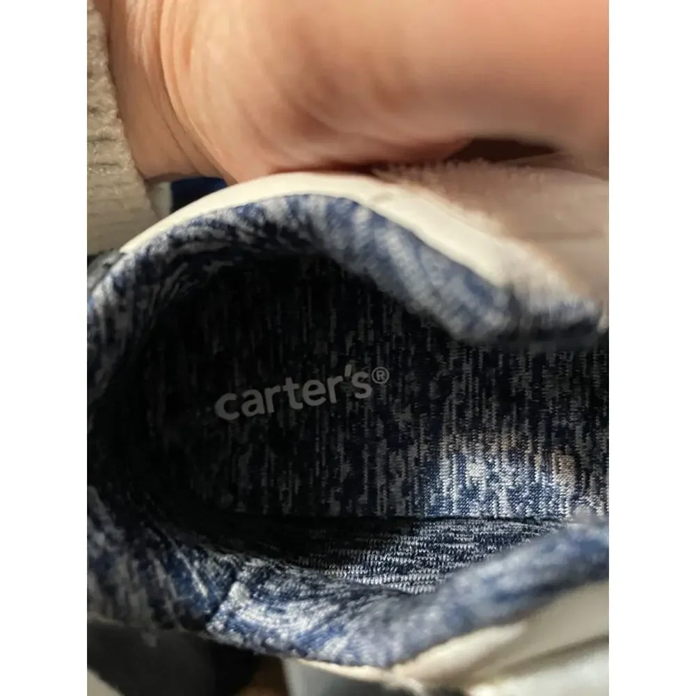 Carter's White and Navy Lined Toddler Sneakers NWOT